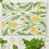 Linge De Cuisine Dandelions, vert, jaune et blanc (Plié)