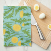 Linge De Cuisine Dandelions, vert, jaune et bleu (Quart Plié)