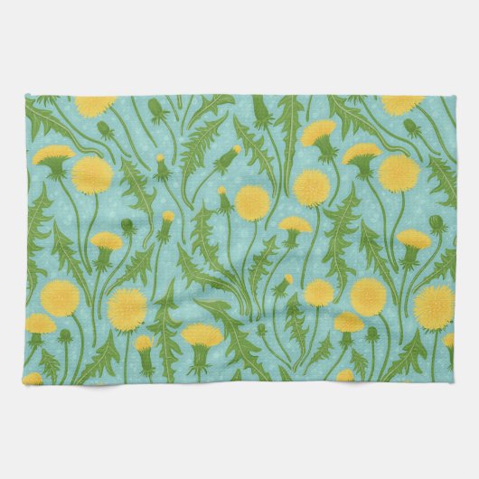 Linge De Cuisine Dandelions, vert, jaune et bleu (Horizontal)