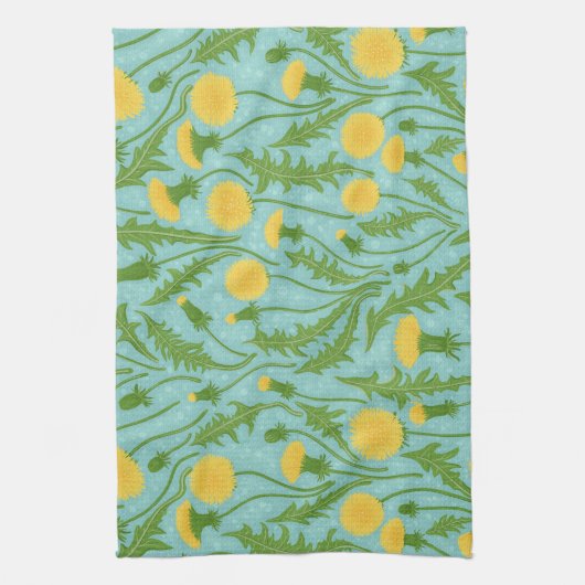 Linge De Cuisine Dandelions, vert, jaune et bleu (Vertical)