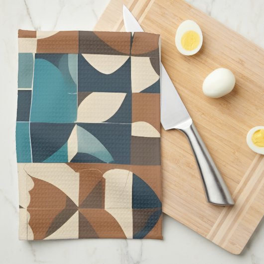 Linge De Cuisine Dark Blue, Teal, Brown, and Tan Geometric Pattern (Quart Plié)
