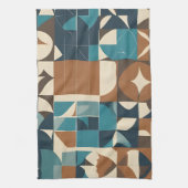Linge De Cuisine Dark Blue, Teal, Brown, and Tan Geometric Pattern (Vertical)