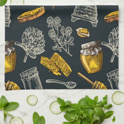 Linge De Cuisine Dark Honey Bee Bee Beehive (Plié)