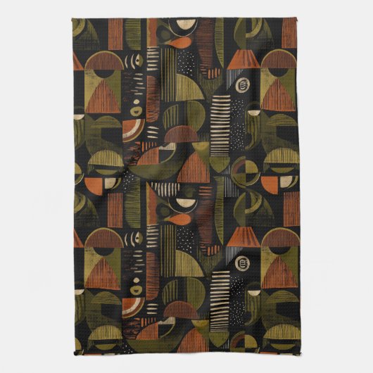 Linge De Cuisine Dark Mid Century Geometric Pattern (1) (Vertical)