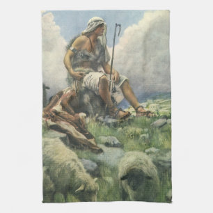 Linge De Cuisine David le berger par Copping, Religion Vintage
