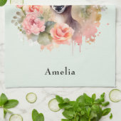 Linge De Cuisine De Beaux Cerfs Entourés De Roses (Plié)