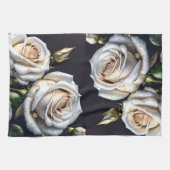 Linge De Cuisine De magnifiques roses blanches aux détails dorés (Horizontal)