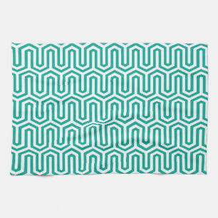 Linge De Cuisine Déco motif égyptien - turquoise et blanc