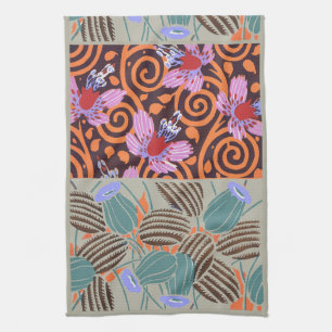 Linge De Cuisine Décor de Fleur en Spirale Rose et Orange Vibrant