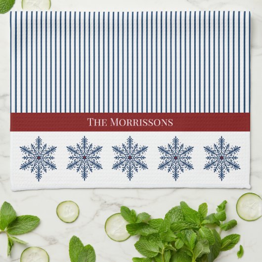 Linge De Cuisine Décor de flocon d'hiver avec rayures et accentuati (Plié)