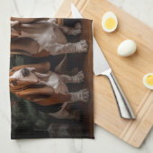 Linge De Cuisine Décor de Noël Basset Hound Snowy Sleigh (Quart Plié)