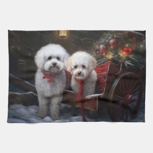 Linge De Cuisine Décor de Noël Bichon Frise Snowy Sleigh (Horizontal)