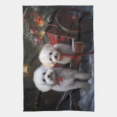 Linge De Cuisine Décor de Noël Bichon Frise Snowy Sleigh (Vertical)