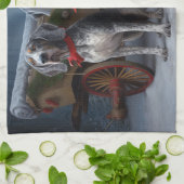 Linge De Cuisine Décor de Noël Bluetick Coonhound Snowy Sleigh (Plié)