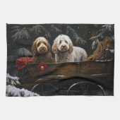 Linge De Cuisine Décor de Noël Cockapoo Snowy Sleigh (Horizontal)