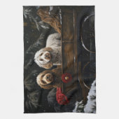 Linge De Cuisine Décor de Noël Cockapoo Snowy Sleigh (Vertical)