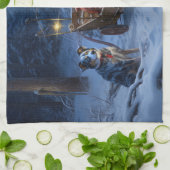 Linge De Cuisine Décor de Noël de l'hélier bleu neige (Plié)