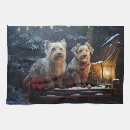 Linge De Cuisine Décor de Noël de Terrier australien Snowy Sleigh (Horizontal)