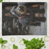 Linge De Cuisine Décor de Noël écossais Terrier Snowy Sleigh (Plié)