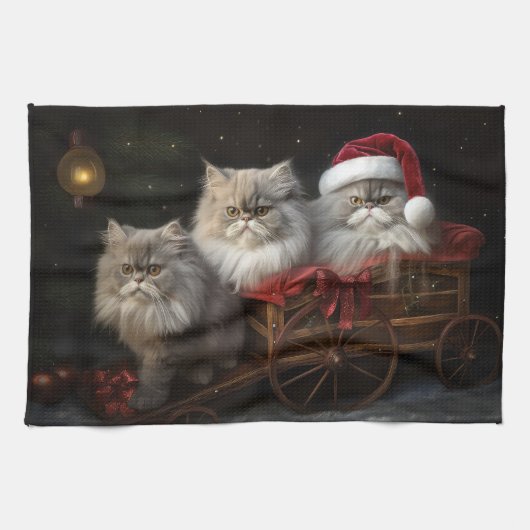 Linge De Cuisine Décor de Noël Perse Chat Snowy Sleigh (Horizontal)