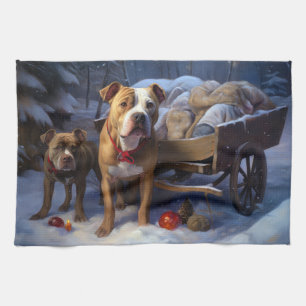 Linge De Cuisine Décor de Noël Pitbull Snowy Sleigh