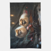 Linge De Cuisine Décor de Noël Poméranien Snowy Sleigh (Vertical)