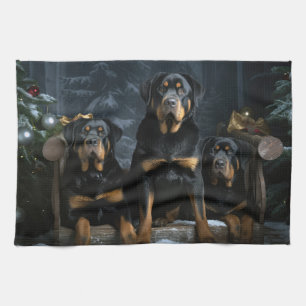 Linge De Cuisine Décor de Noël Rottweiler Snowy Sleigh