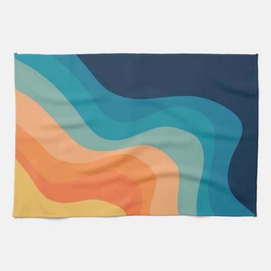 Linge De Cuisine Décor de style rétro des vagues (Horizontal)