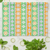 Linge De Cuisine Décor ethnique motif vert orange (Plié)