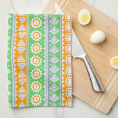Linge De Cuisine Décor ethnique motif vert orange (Quart Plié)