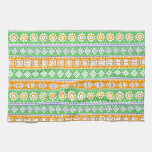 Linge De Cuisine Décor ethnique motif vert orange