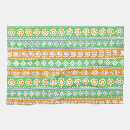 Linge De Cuisine Décor ethnique motif vert orange (Horizontal)