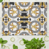 Linge De Cuisine Décoration grecque d'or noir (Plié)