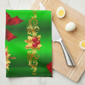 Linge De Cuisine Décorations De Noël Sur Vert (Quart Plié)