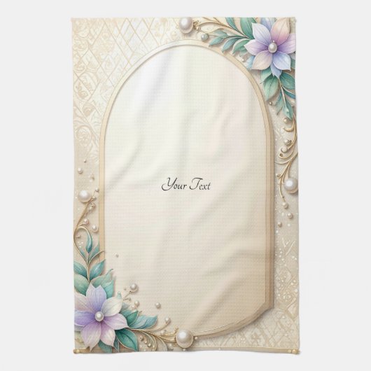 Linge De Cuisine Decorative Floral Frame with Pearls Kitchen Towel (Vertical)