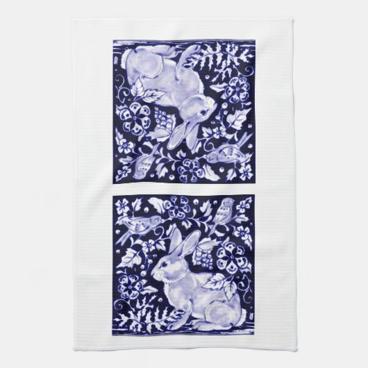 Linge De Cuisine Dedham Blue Rabbit, Classic Blue & White Design (Vertical)