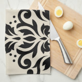 Linge De Cuisine Défiler Damask Art I Black Taupe Crème (Quart Plié)