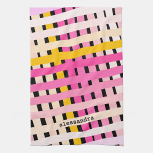 Linge De Cuisine Dégradé carreaux personnalisé rose jaune noir rayé