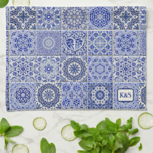 Linge De Cuisine Delft Pottery Look Blue Carreaux avec leurs initia