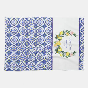Linge De Cuisine Demoiselle d'honneur Tuiles Italiennes Bleu Citron