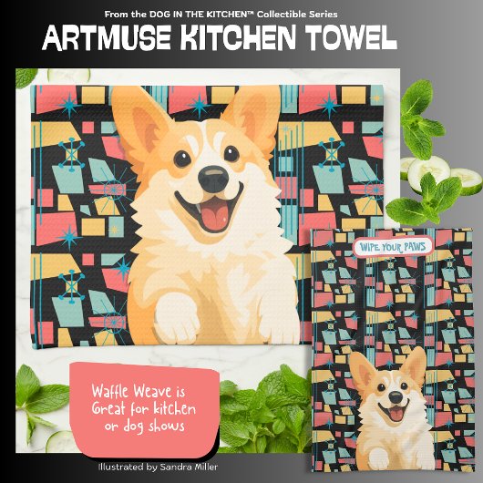 Linge De Cuisine DENNY corgi - ArtMuse Kitchen Towels
