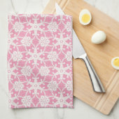 Linge De Cuisine Dentelle antique - blanc et rose rose (Quart Plié)