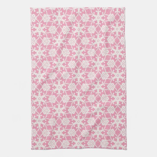 Linge De Cuisine Dentelle antique - blanc et rose rose (Vertical)
