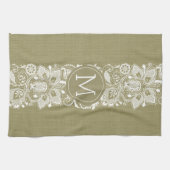 Linge De Cuisine Dentelle Faux Beige Lin & Blanc Floral (Horizontal)