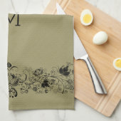 Linge De Cuisine Dentelle Faux Beige Lin & Faux Noir (Quart Plié)