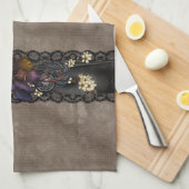 Linge De Cuisine Dentelle rose et noire gothique (Quart Plié)