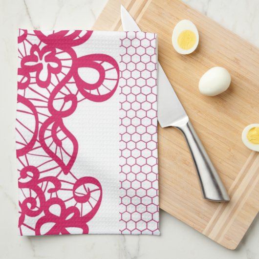 Linge De Cuisine Dentelle rouge (Quart Plié)