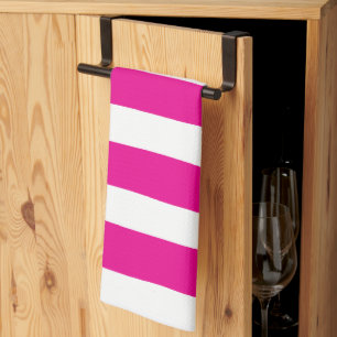 Linge De Cuisine Des bandes inégales en Magenta et Blanc