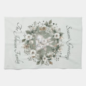 Linge De Cuisine Des lapins mignons dans une couronne d'hiver flora (Horizontal)