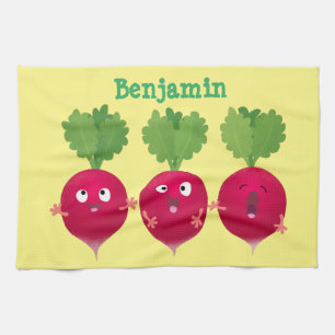 Linge De Cuisine Des radis mignons chantant des légumes de dessin a